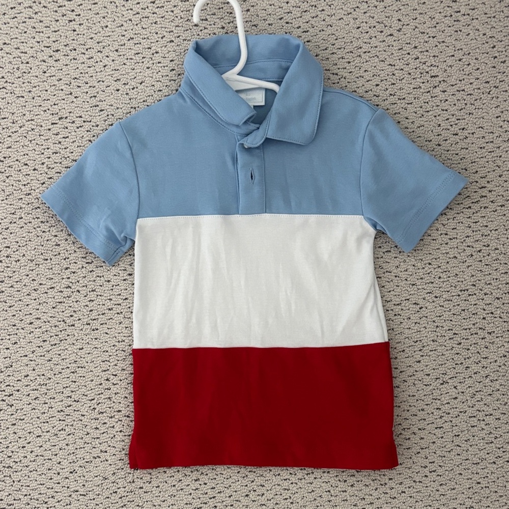 Colorblock Kids Polo Shirt - Blue, White, and Red Little English 3T